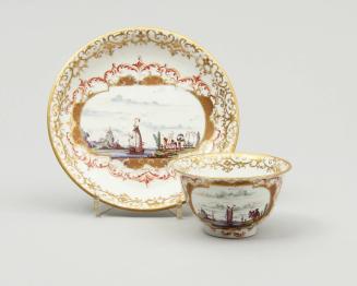 Tea bowl and sacuer with landscapes