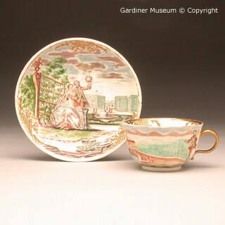 Teacup and saucer painted in the F.J.Ferner workshop