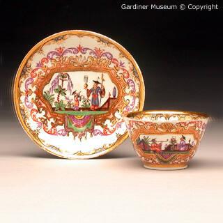 Teabowl and saucer painted by J.F.Metzsch (d. 1766)