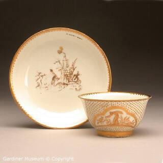 Teabowl and saucer decorated in the Funcke workshop