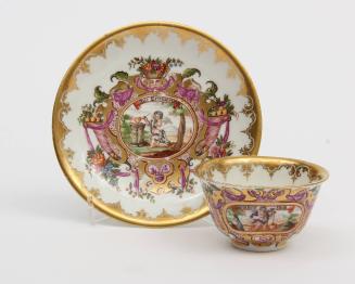 Teabowl and saucer painted by J.F.Metzsch (d. 1766)