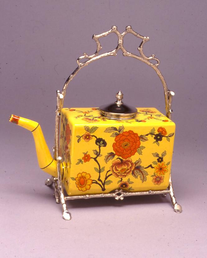 Rectangular 'Famille Jaune' Teapot with Silvered Mounts