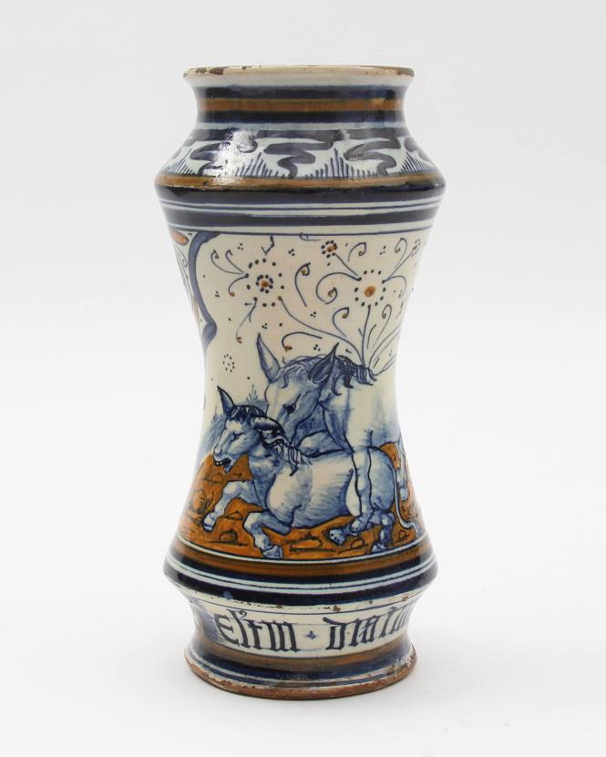 Albarello (drug jar) with mating donkeys