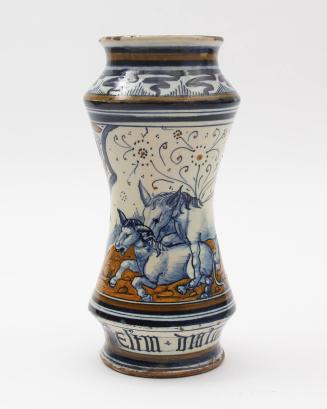 Albarello (drug jar) with mating donkeys