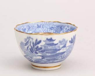 Teabowl, printed with "Broseley" pattern in underglaze blue