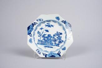 Octagonal Dish with Flowering Shurbs and Fence
