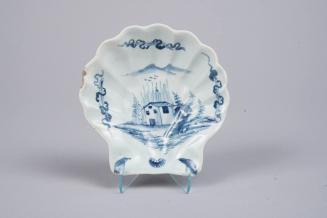 Shell-shaped dish with Building in a Landscape