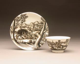 Teabowl and saucer with hunting scenes